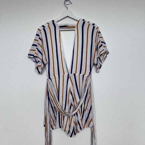 Summer Jumpsuit One piece Shorts with Vertical Colored Design Open front - Picture 8 of 10